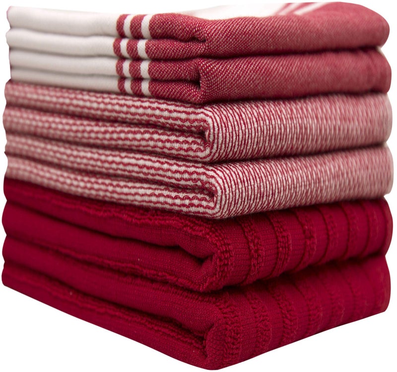 Bumble Towels Premium Kitchen Towels (20â€x 28â€, 6 Pack) | Large Cotton Dish Towels | Flat & Terry Highly Absorbent Kitchen Linen Set with Hanging Loop | Wide Stripe Red - Image 2